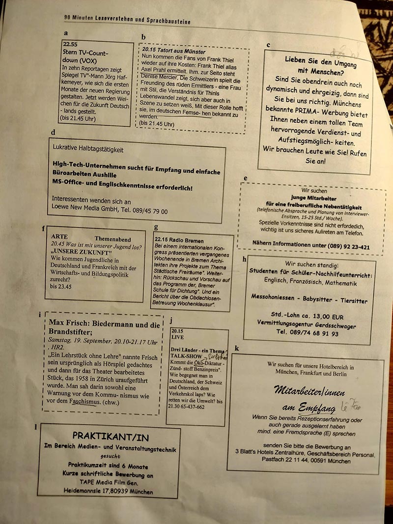 Anzeige Vera Leseverstehen Frage 11