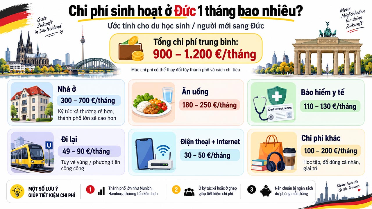 Chi phí sinh hoạt ở Đức 1 tháng bao nhiêu?