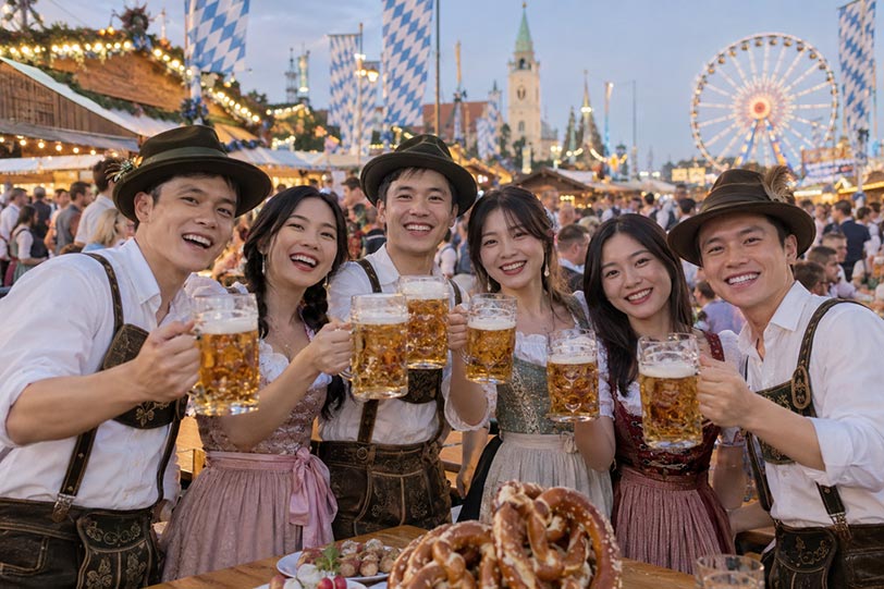 Du khách Việt mặc trang phục truyền thống Bavaria