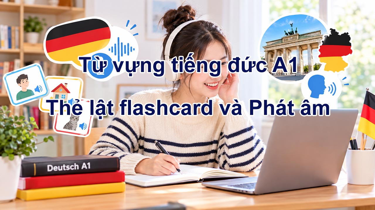 Từ vựng tiếng Đức A1 có thẻ lật flashcard và phát âm chuẩn